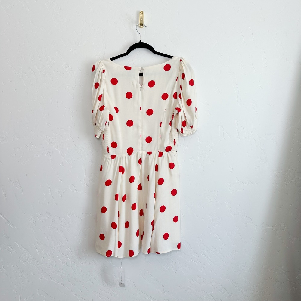 Reformation | NWT Aiyana Polka Dot Puff Sleeve Mini Dress in Carmona Dot - Picture 6 of 9